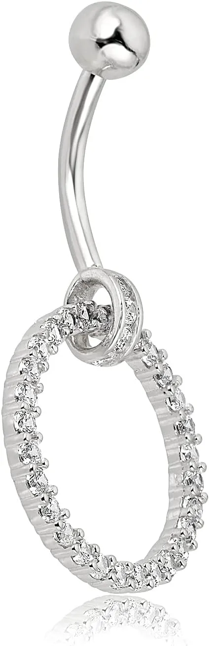 AVORA 10K Gold Simulated Diamond CZ Open-Circle Belly Button Ring Body Jewelry (14 Gauge)