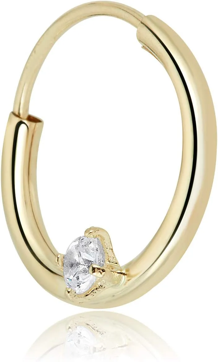 AVORA 14K Gold Simulated Diamond CZ Solitaire Cartilage Hoop - 050 Gauge