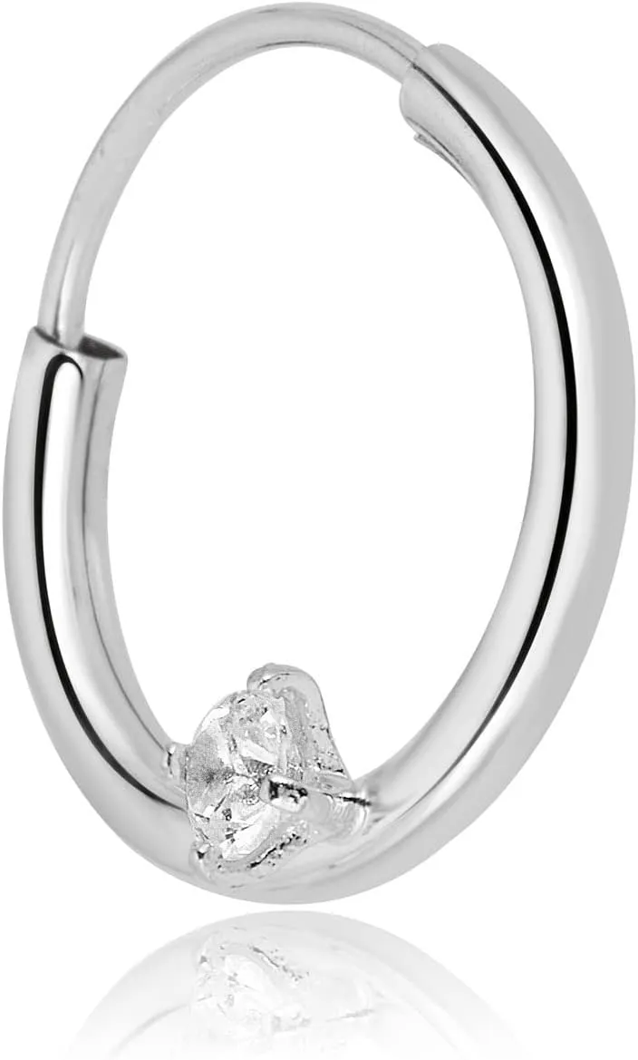 AVORA 14K Gold Simulated Diamond CZ Solitaire Cartilage Hoop - 050 Gauge