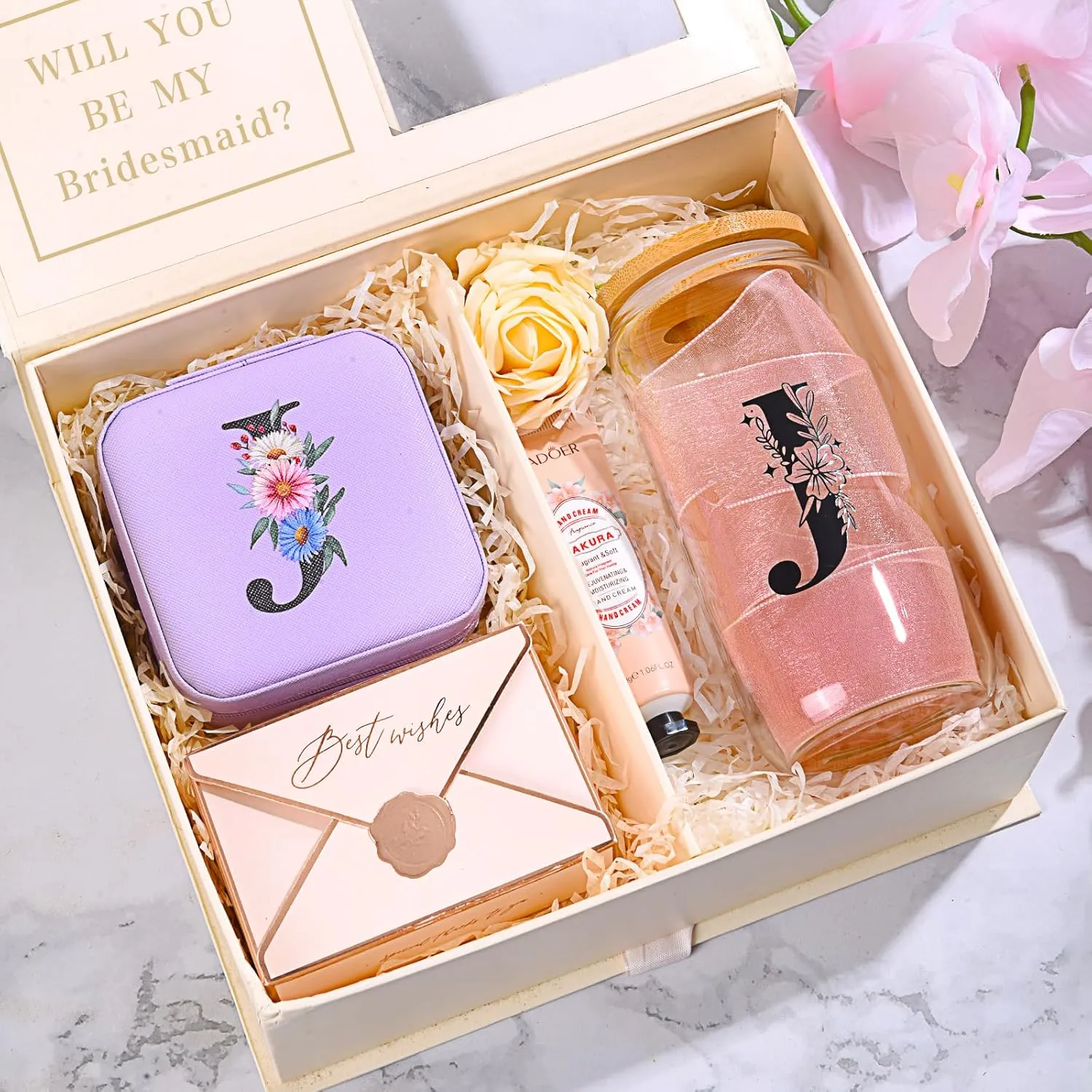 AYGXU Initial glass cup with bamboo lid and Straw,Small Jewelry Box for Girls,Small Jewelry Organizer Box,Cute Tumbler Cup,Travel Gifts for Women,Travel Essentials, Initial V purple