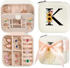 AYGXU Travel Jewelry Box for Women and Girls - Small Case With Initial A-Z - Teacher Gifts