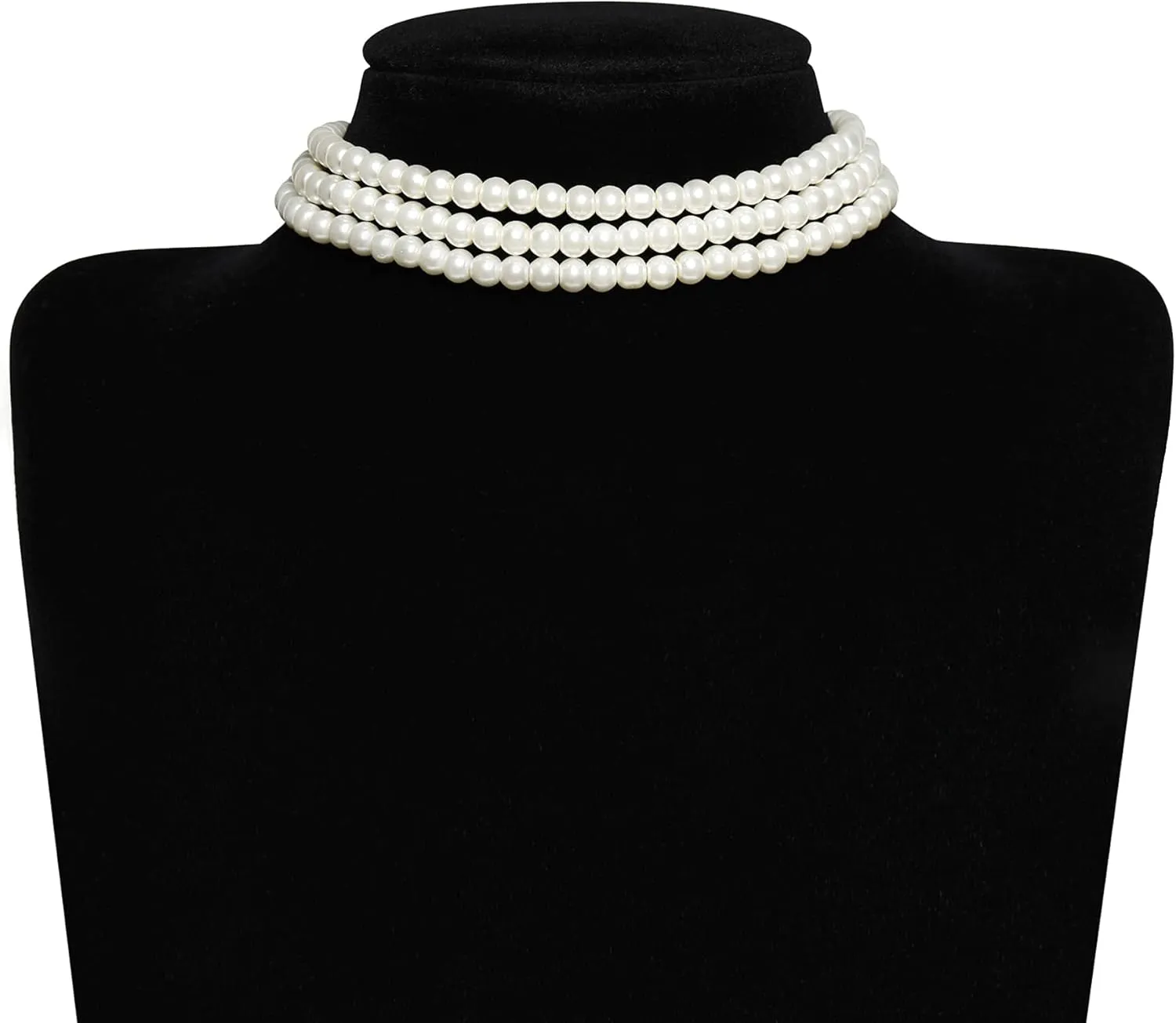 BABEYOND Round Imitation Pearl Choker Necklace Multi Strands Choker 20s Flapper Necklace Accessories for Gatsby Themed Party