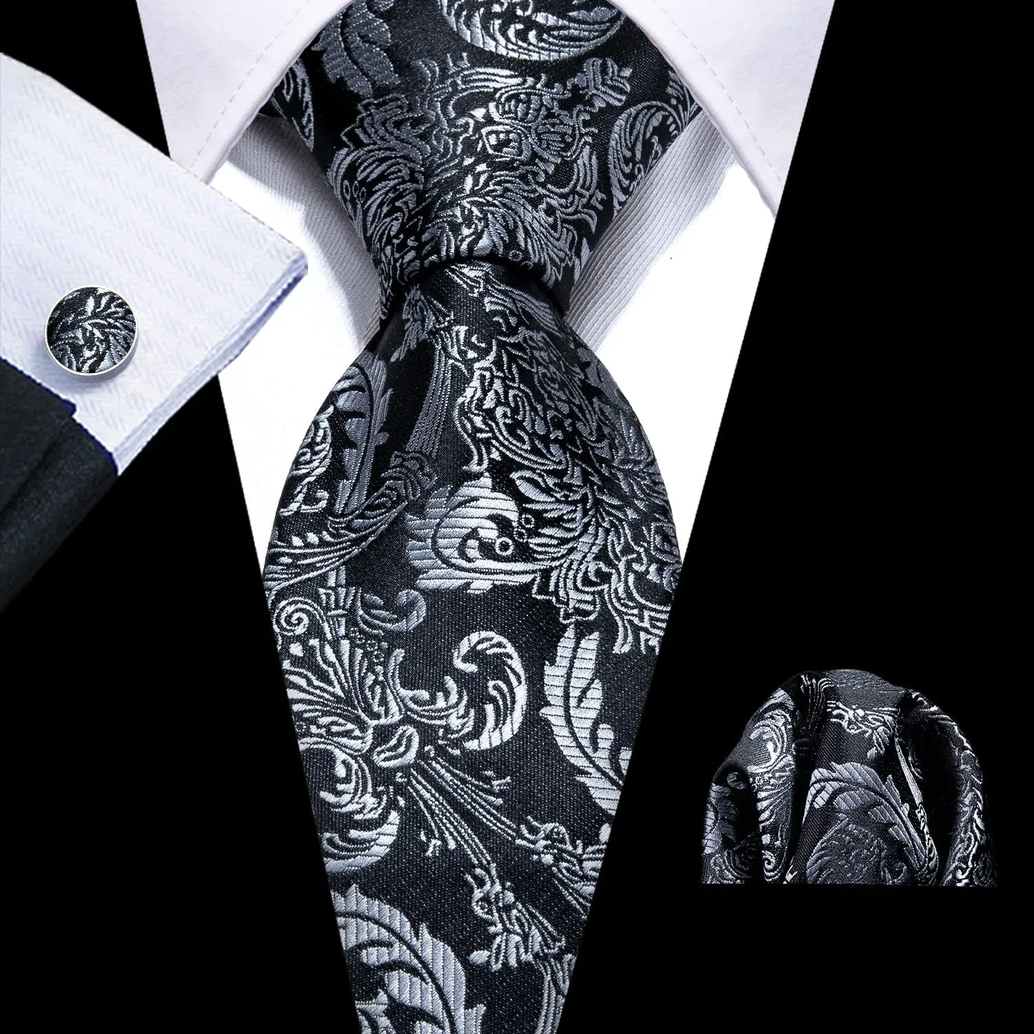Barry.Wang Men's Suspender Elastic X Back Tie Sets 1.38" 4 Heavy Duty Clips Adjustable Armband Brooch Wedding Party
