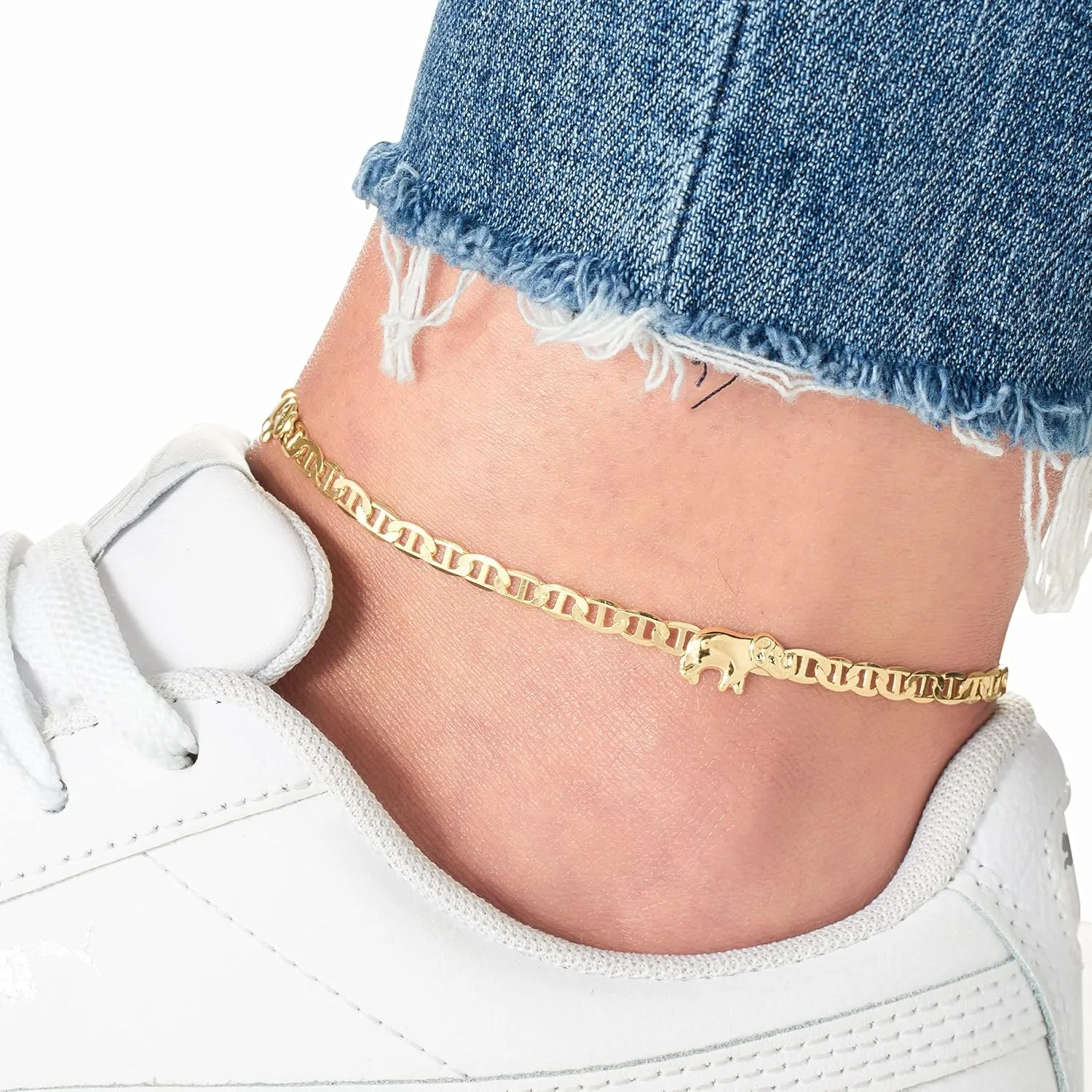 Barzel 18K Gold Plated Flat Marina Elephant Anklet For Women - Made In Brazil