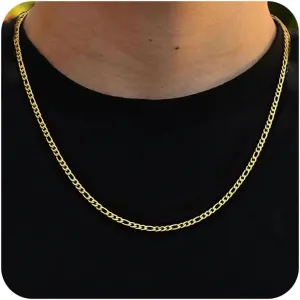 BAYLAY Figaro Gold Necklace - 18K Gold Plated Stainless Steel Chains Sliver Figaro Link Chain 16-24 Inches Chain for Men Jewelry Gifts