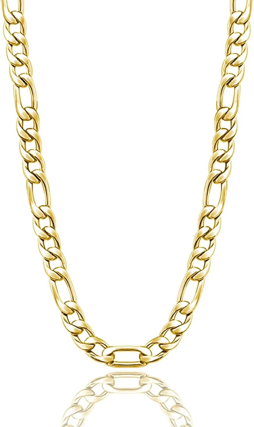 BAYLAY Figaro Gold Necklace - 18K Gold Plated Stainless Steel Chains Sliver Figaro Link Chain 16-24 Inches Chain for Men Jewelry Gifts