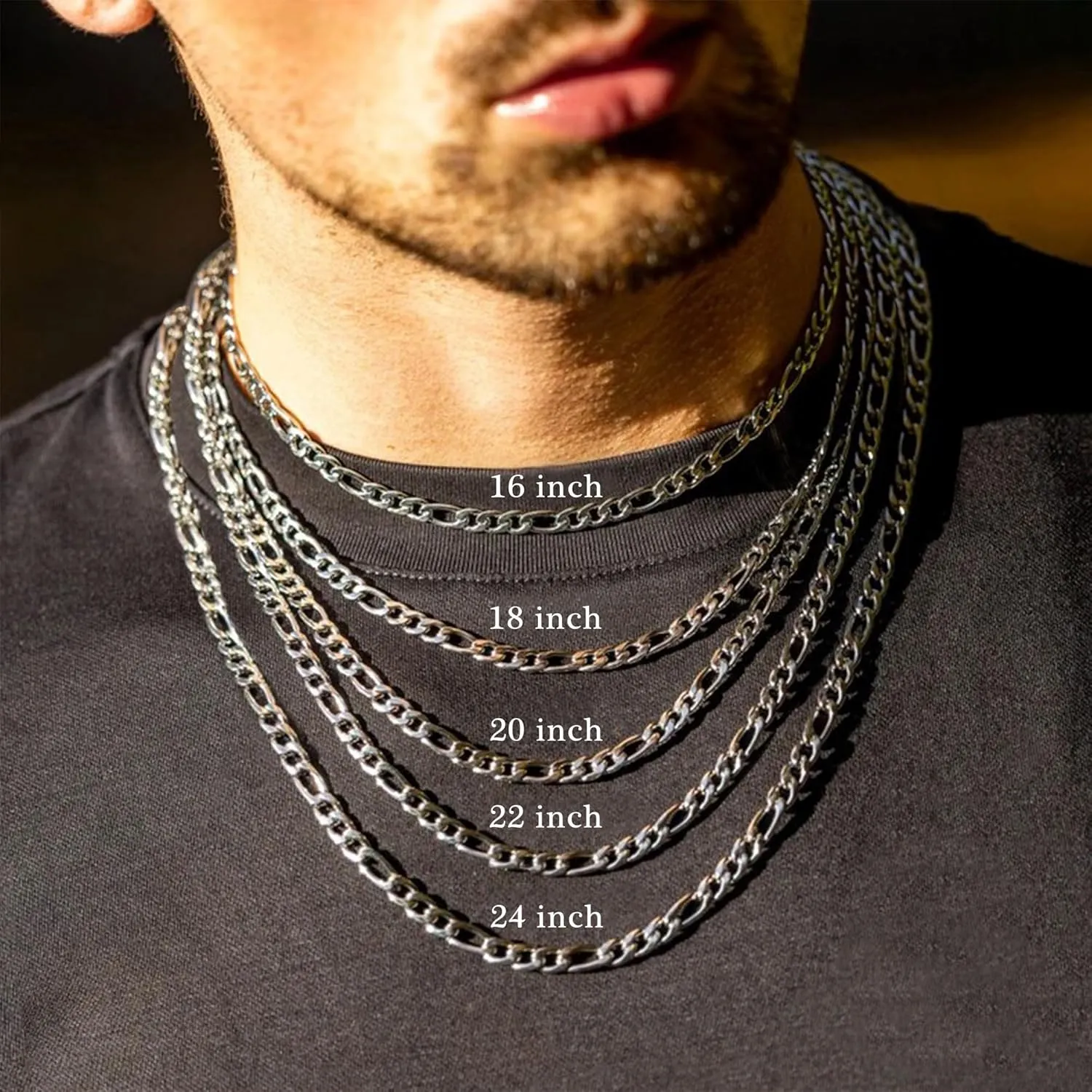 BAYLAY Figaro Gold Necklace - 18K Gold Plated Stainless Steel Chains Sliver Figaro Link Chain 16-24 Inches Chain for Men Jewelry Gifts