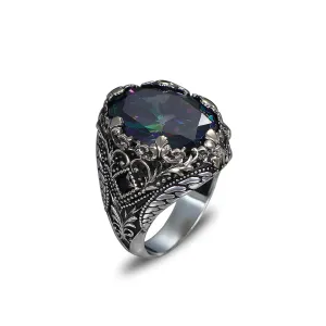 BayVog 925 Sterling Silver Victorian Style Mystic Topaz Ring, Handmade Ring, Men's Jewelry, Men Silver Ring, Ring for Men, Men's Vintage Ring, Silver Mens Rings, Gift for Him