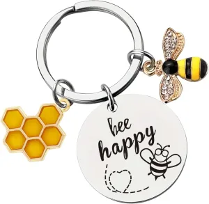 Bee Keychain Inspirational Keyring Gifts - Honey Key Rings for Men Women Kids, Cute Bee Accessories for Bag Purse Wallet Backpack
