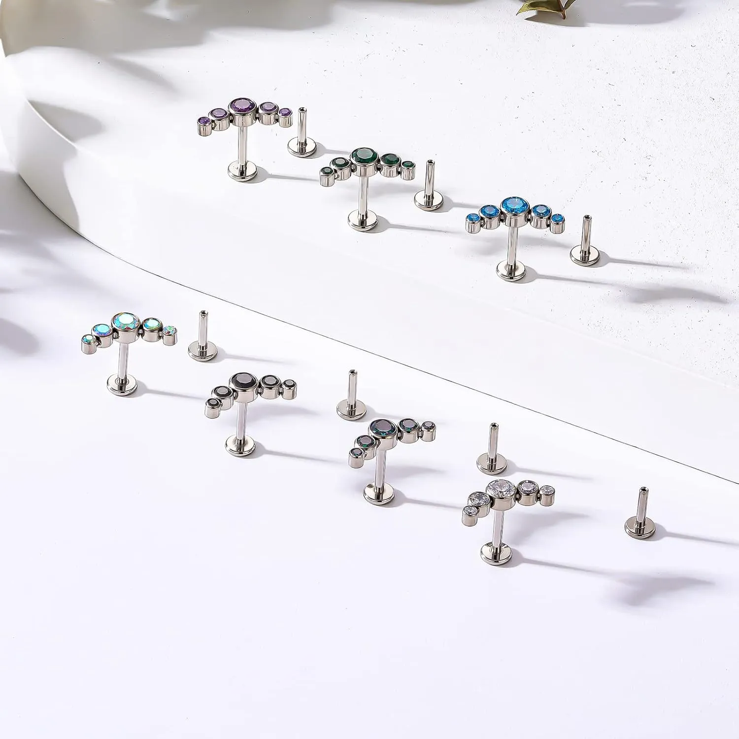 BelezaDosas G23 Titanium Labret Studs 16G Threadless Push-in Press Fit Cluster Tragus Helix Lobe Conch Rook Medusa Cartilage Monroe Push Back Earring Piercing Jewelry