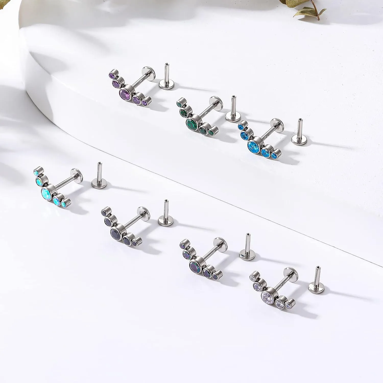 BelezaDosas G23 Titanium Labret Studs 16G Threadless Push-in Press Fit Cluster Tragus Helix Lobe Conch Rook Medusa Cartilage Monroe Push Back Earring Piercing Jewelry