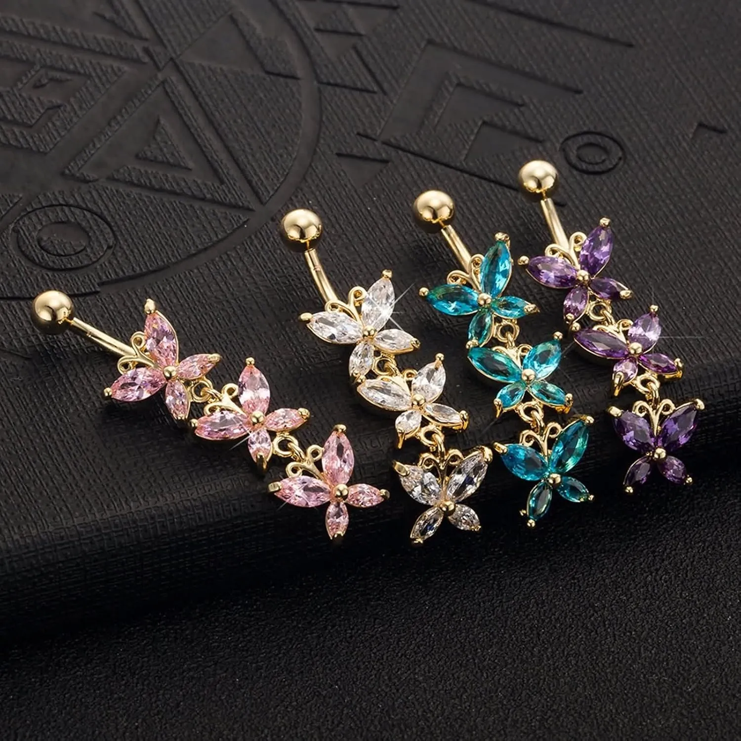 Belly Button Jewelry Flower, Happy Belly Rings Stainless Steel Navel Ring Body Piercing S Cubic Zirconia