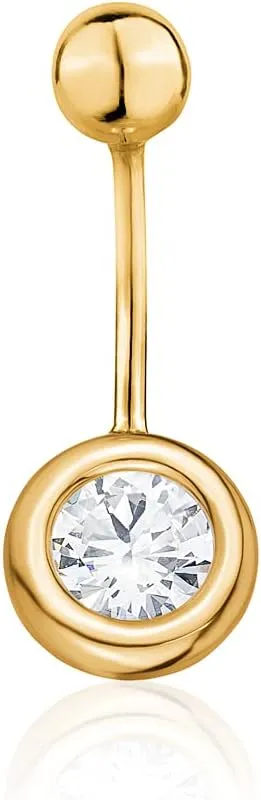 Belly Button Ring for Women 14k Gold Navel Rings Barbell or Simulated Diamond Gemstone | 16g | Real Gold Body Piercing Jewelry
