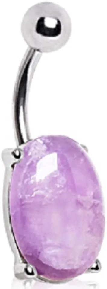 Belly Button Ring Navel 14g Prong Setting Amethyst Stone