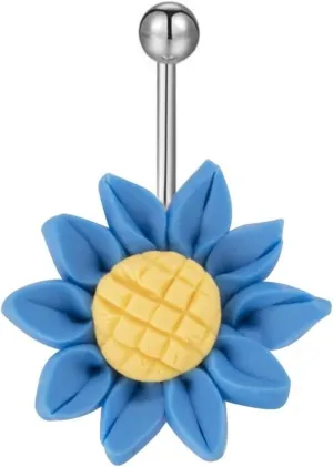 Belly Rings for Women Hypoallergenic, Belly Button Ring Surgical Steel Western Navel Ring Stainless Steel Blue Sunflower