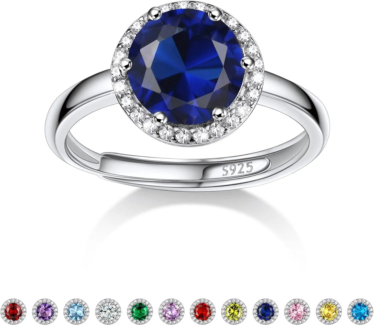 Bestyle Adorable September Sapphire Birthstone Rings 925 Sterling Silver CZ Round Gemstone Rings Great Birthday Gift for Daughter/Wife/Mom/Grandma