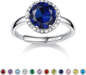 Bestyle Adorable September Sapphire Birthstone Rings 925 Sterling Silver CZ Round Gemstone Rings Great Birthday Gift for Daughter/Wife/Mom/Grandma