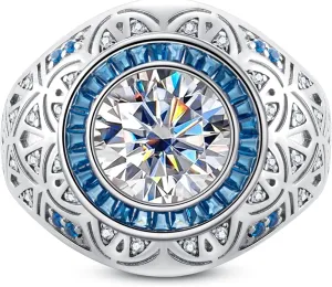 Bezel Set 3.0 carat Moissanite Ring for Men VVS D-color Moissanite Solitaire Cocktail Rings Lab-created Sapphire Engagement Anniversary Wedding Platinum-Plated Silver Wide Band