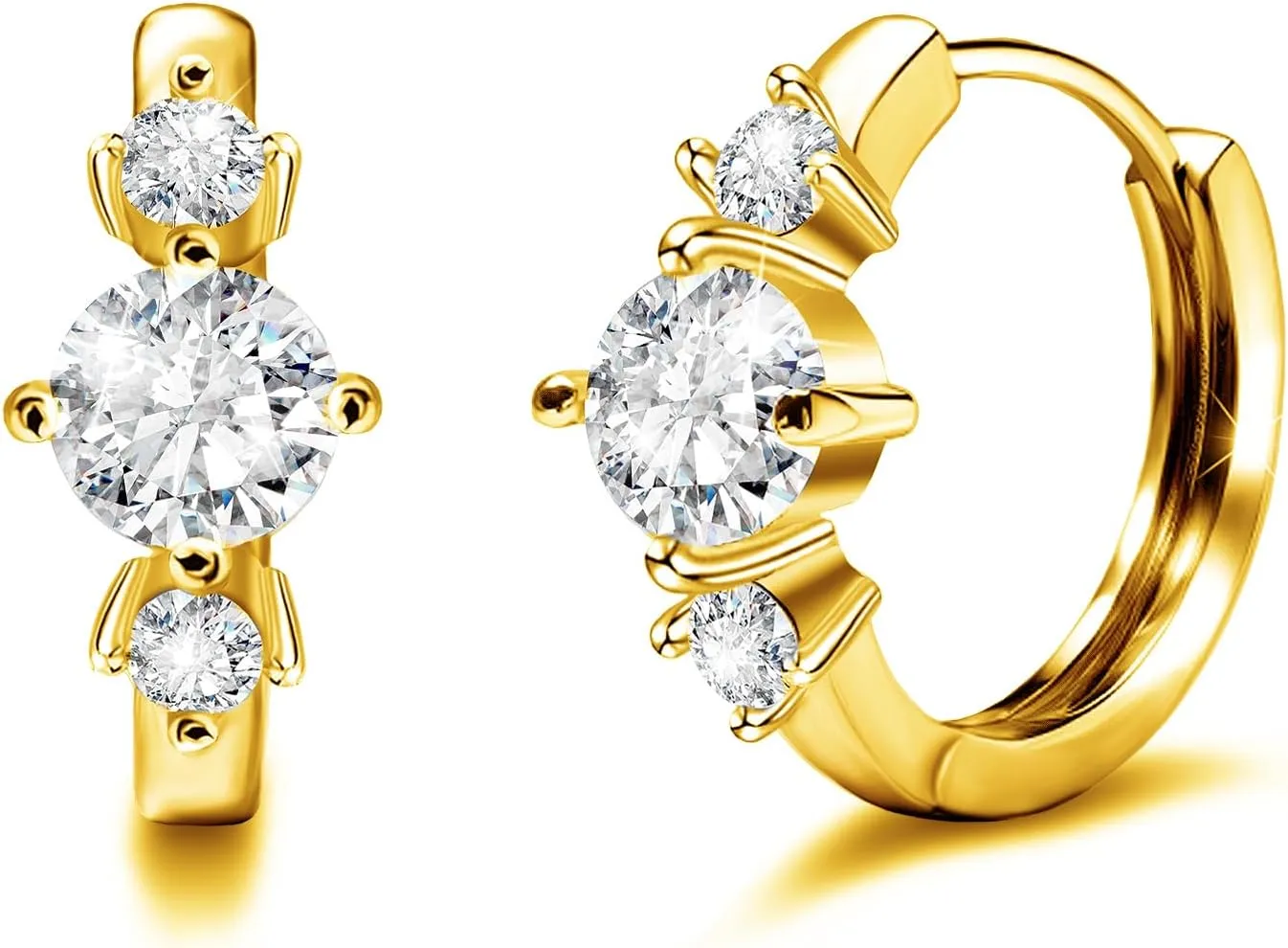 Big Huggie Hoop Earrings Sterling Silver Plated Gold 6MM Cubic Zirconia Cuff Cartilage Earring Sparkling Round Cut CZ Huggie Earrings for Women Hypoallergenic Earrings Jewelry Gifts Birthday Party