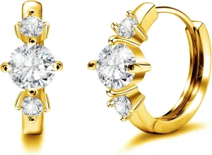 Big Huggie Hoop Earrings Sterling Silver Plated Gold 6MM Cubic Zirconia Cuff Cartilage Earring Sparkling Round Cut CZ Huggie Earrings for Women Hypoallergenic Earrings Jewelry Gifts Birthday Party