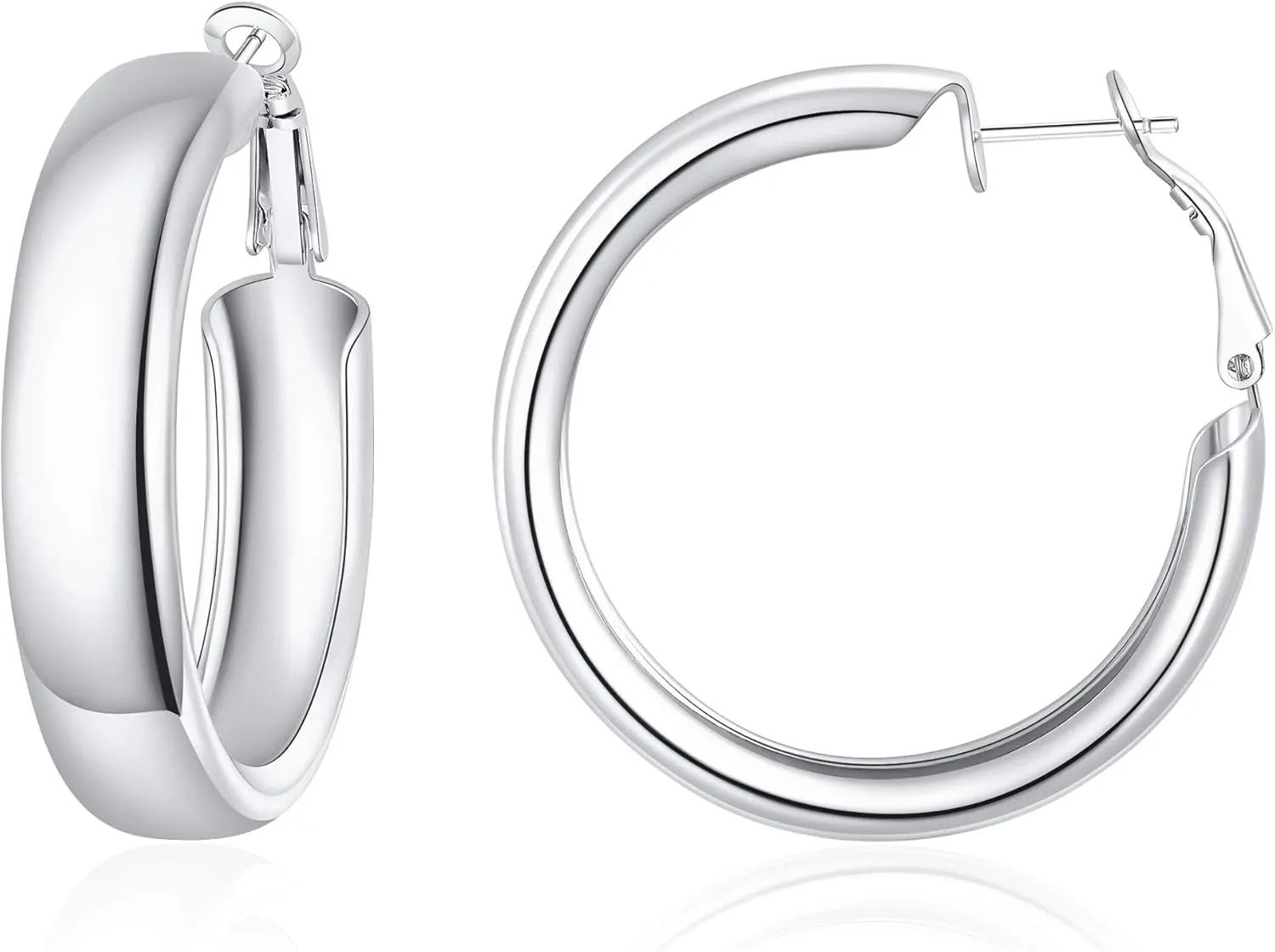 Big Stainless Steel Hoop Earrings Silver Wide Flat Large Hoop Earrings Hypoallergenic Thick Hoop Earrings for Women Fashion Jewelry 40mm