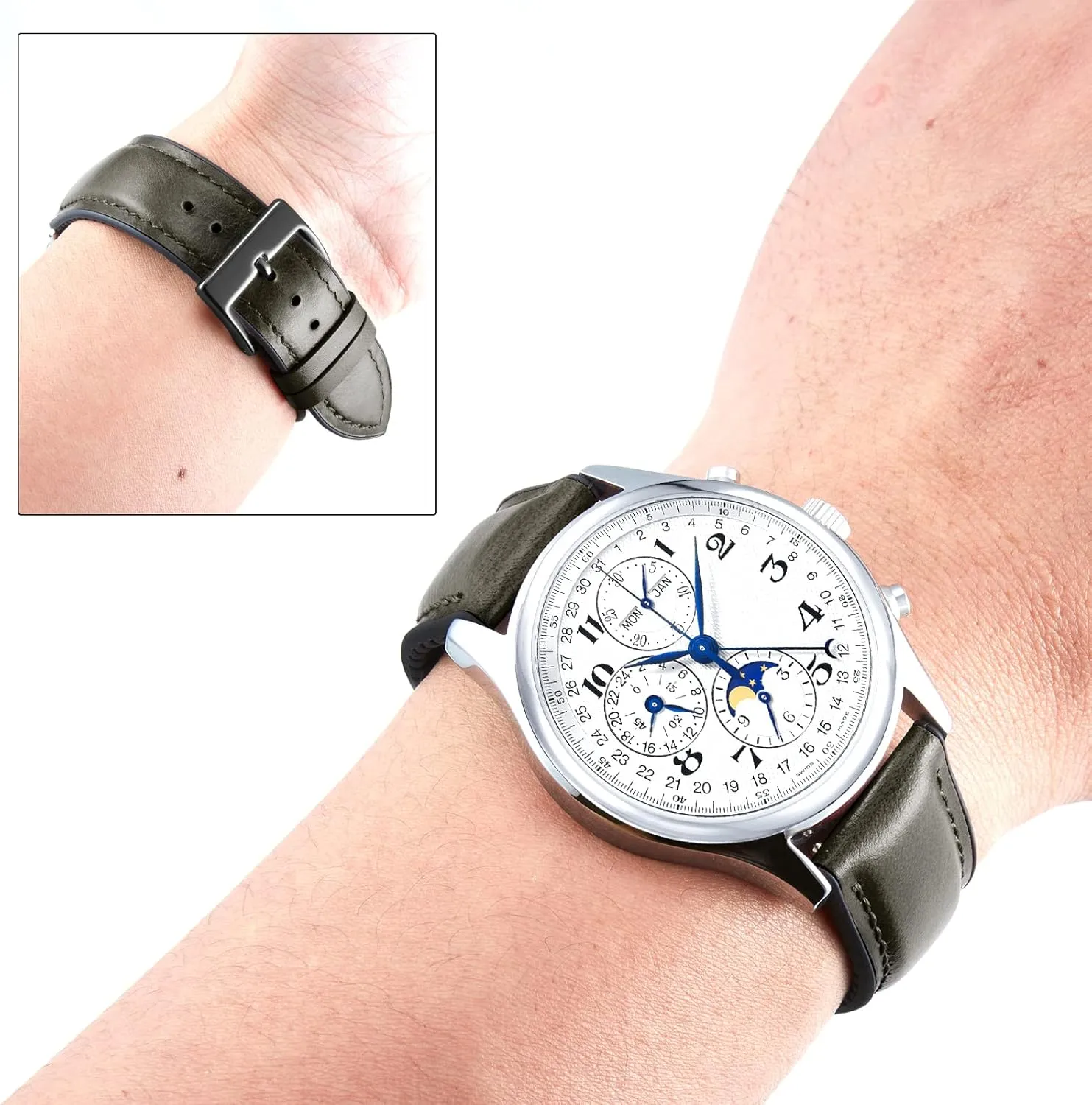 BINLUN Leather Watch Band 14mm 16mm 18mm 19mm 20mm 21mm 22mm Quick Release Premium Oil Wax Leather and Breathable Silicone Hybrid Watch Bands Replacement Strap for Men Women
