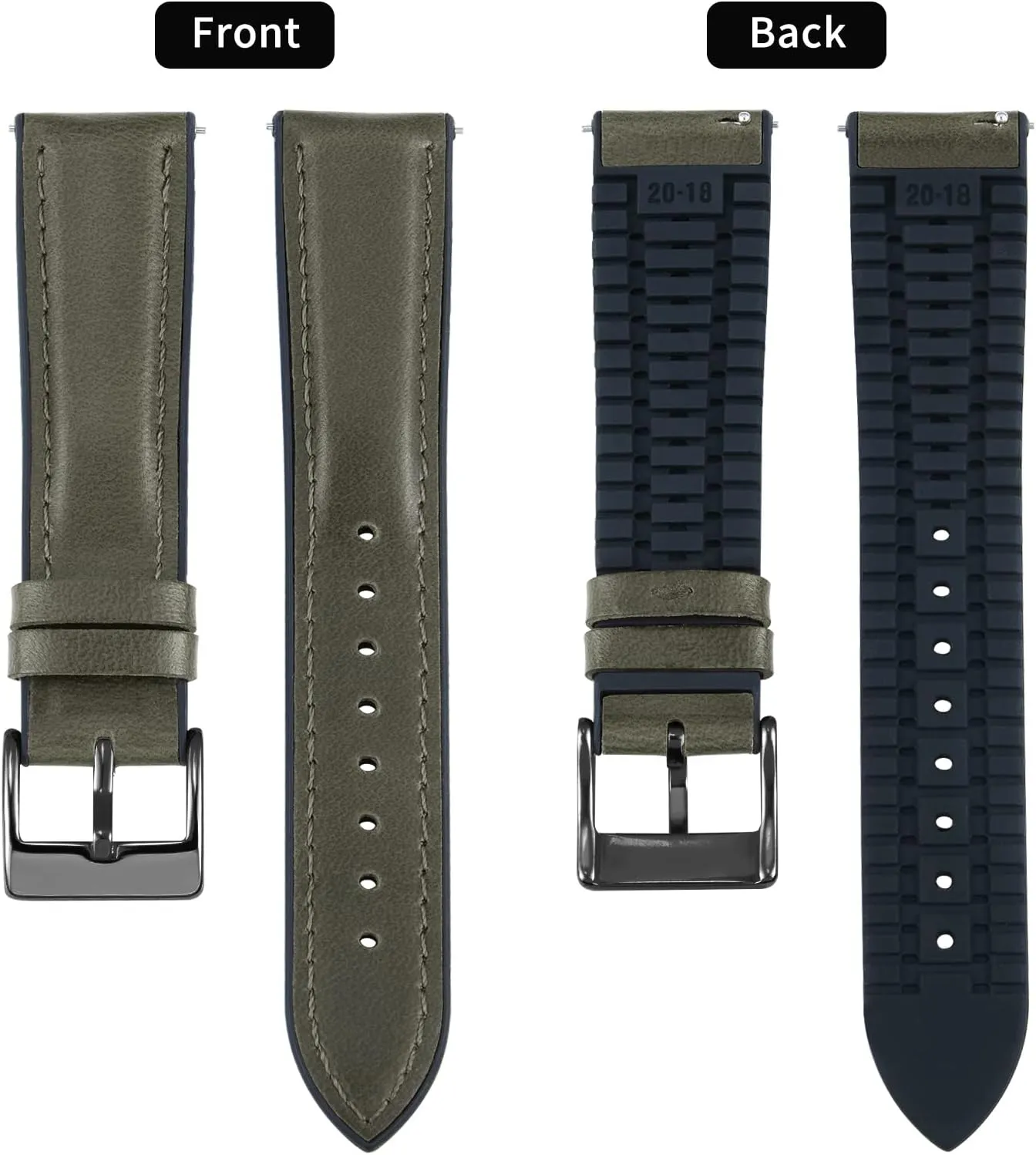 BINLUN Leather Watch Band 14mm 16mm 18mm 19mm 20mm 21mm 22mm Quick Release Premium Oil Wax Leather and Breathable Silicone Hybrid Watch Bands Replacement Strap for Men Women
