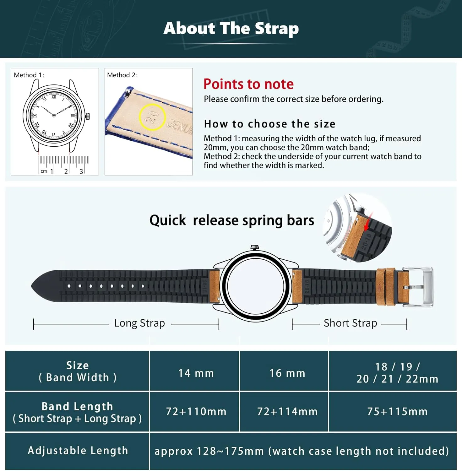 BINLUN Leather Watch Band 14mm 16mm 18mm 19mm 20mm 21mm 22mm Quick Release Premium Oil Wax Leather and Breathable Silicone Hybrid Watch Bands Replacement Strap for Men Women