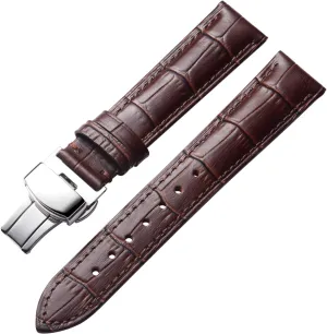 BINLUN Leather Watch Strap Quick Release Strap with Silver Butterfly Deployment Buckle 12mm 13mm 14mm 15mm 16mm 17mm 18mm 19mm 20mm 21mm 22mm 23mm 24mm Watch Band for Men Women