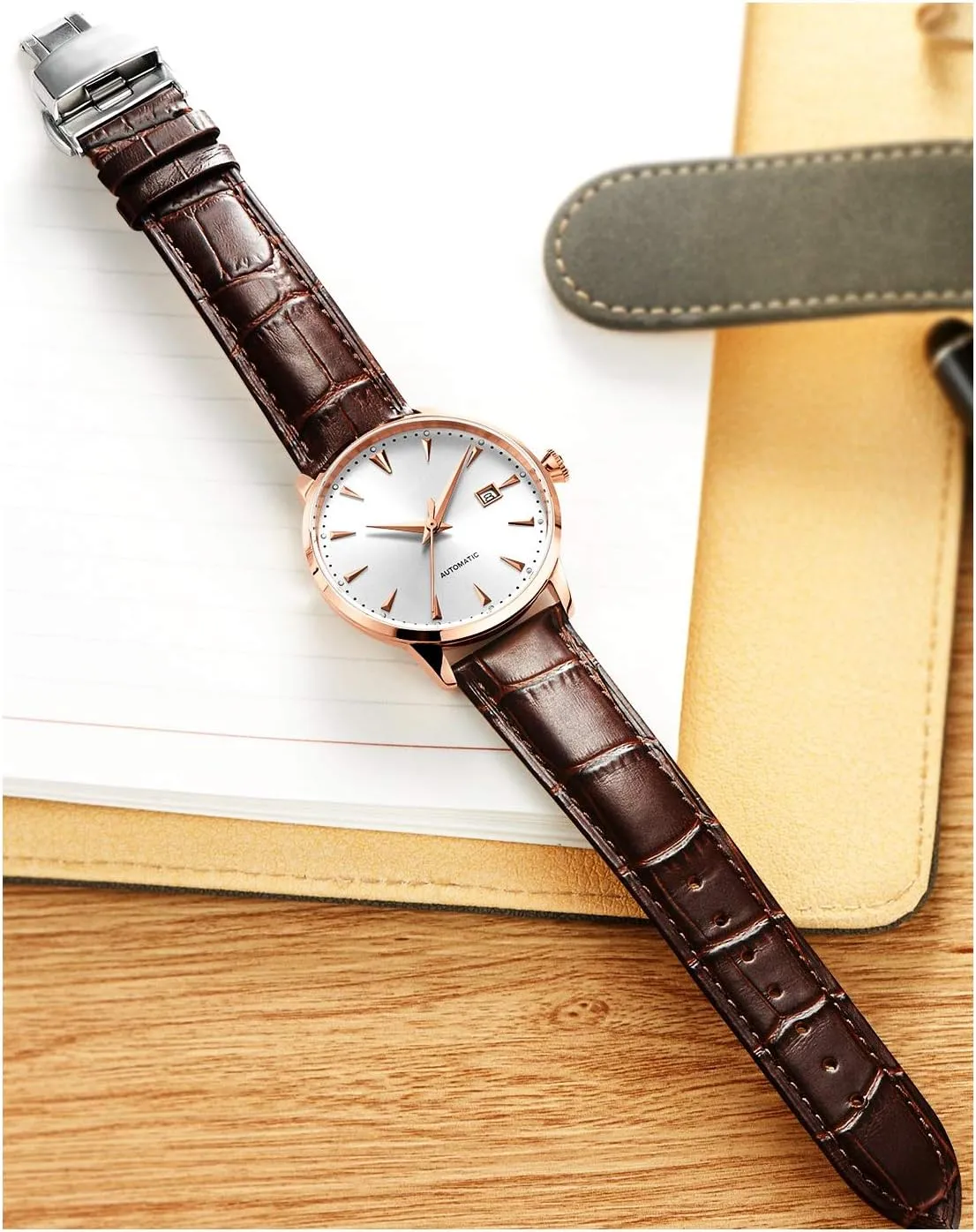 BINLUN Leather Watch Strap Quick Release Strap with Silver Butterfly Deployment Buckle 12mm 13mm 14mm 15mm 16mm 17mm 18mm 19mm 20mm 21mm 22mm 23mm 24mm Watch Band for Men Women