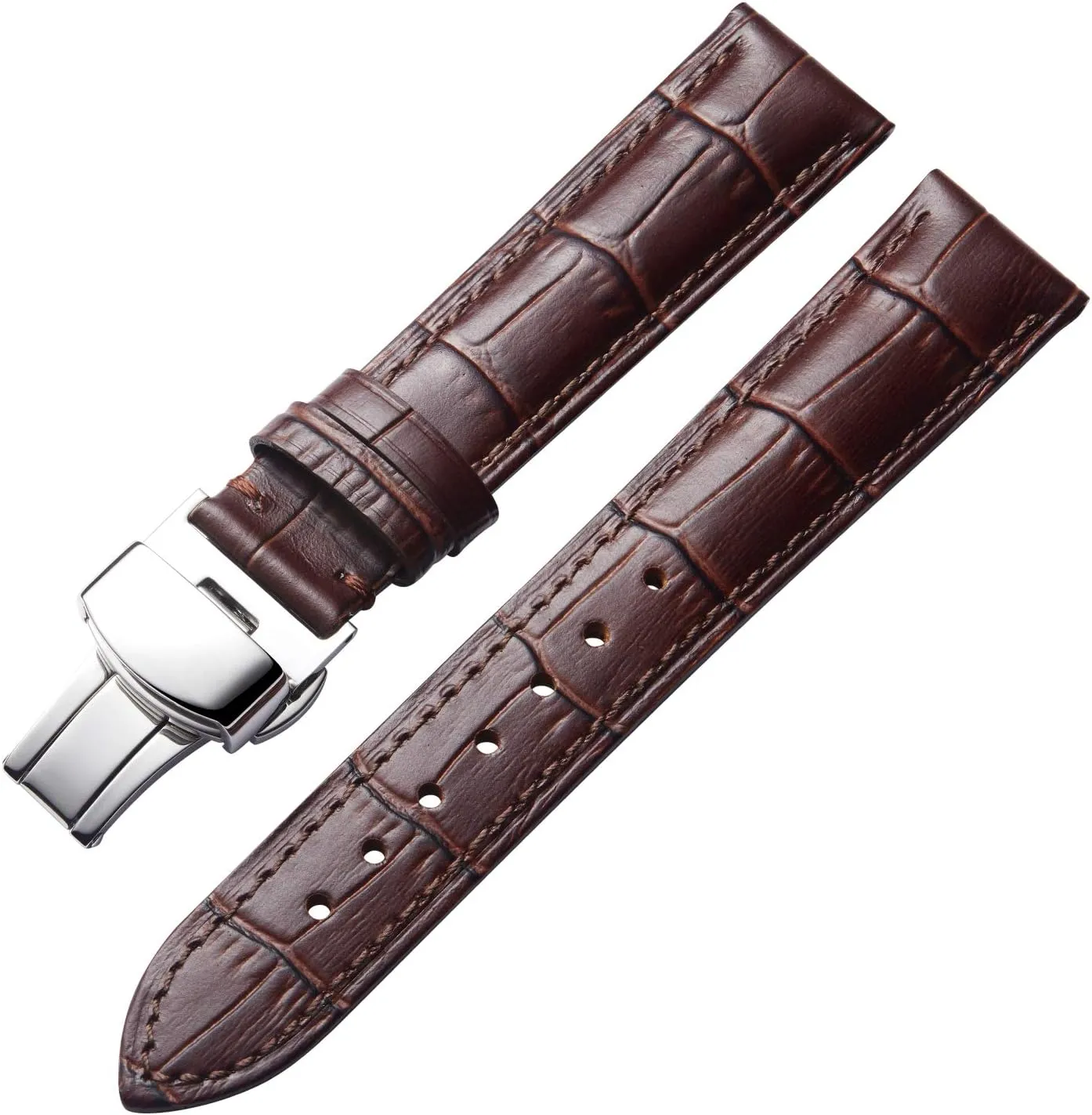 BINLUN Leather Watch Strap Quick Release Strap with Silver Butterfly Deployment Buckle 12mm 13mm 14mm 15mm 16mm 17mm 18mm 19mm 20mm 21mm 22mm 23mm 24mm Watch Band for Men Women