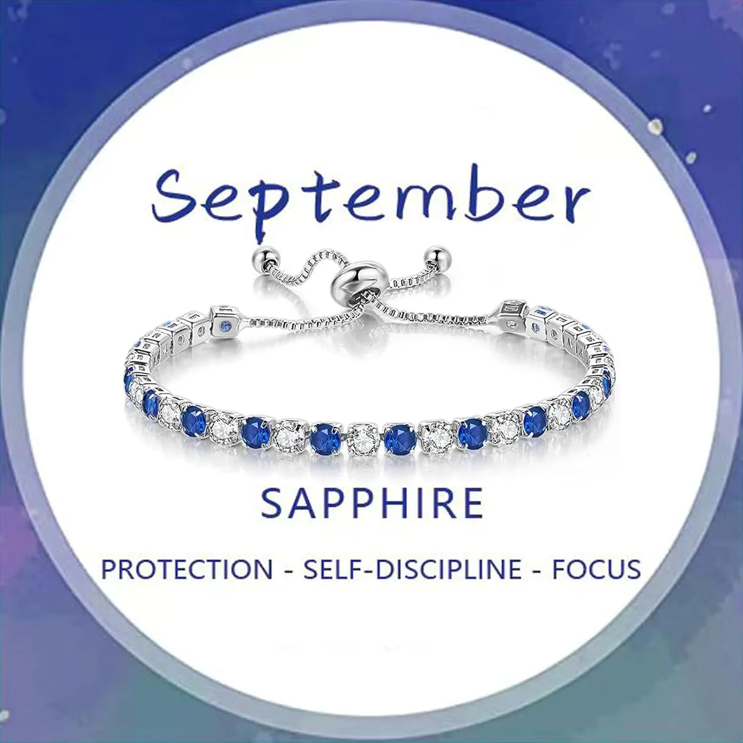 Birthstone Bracelet for Women, Silver Tennis Bracelets with Cubic Zirconia Adjustable Slider Bracelet Birthday Mother's Day Graduation Gifts for Her Mom Wife Girlfriend