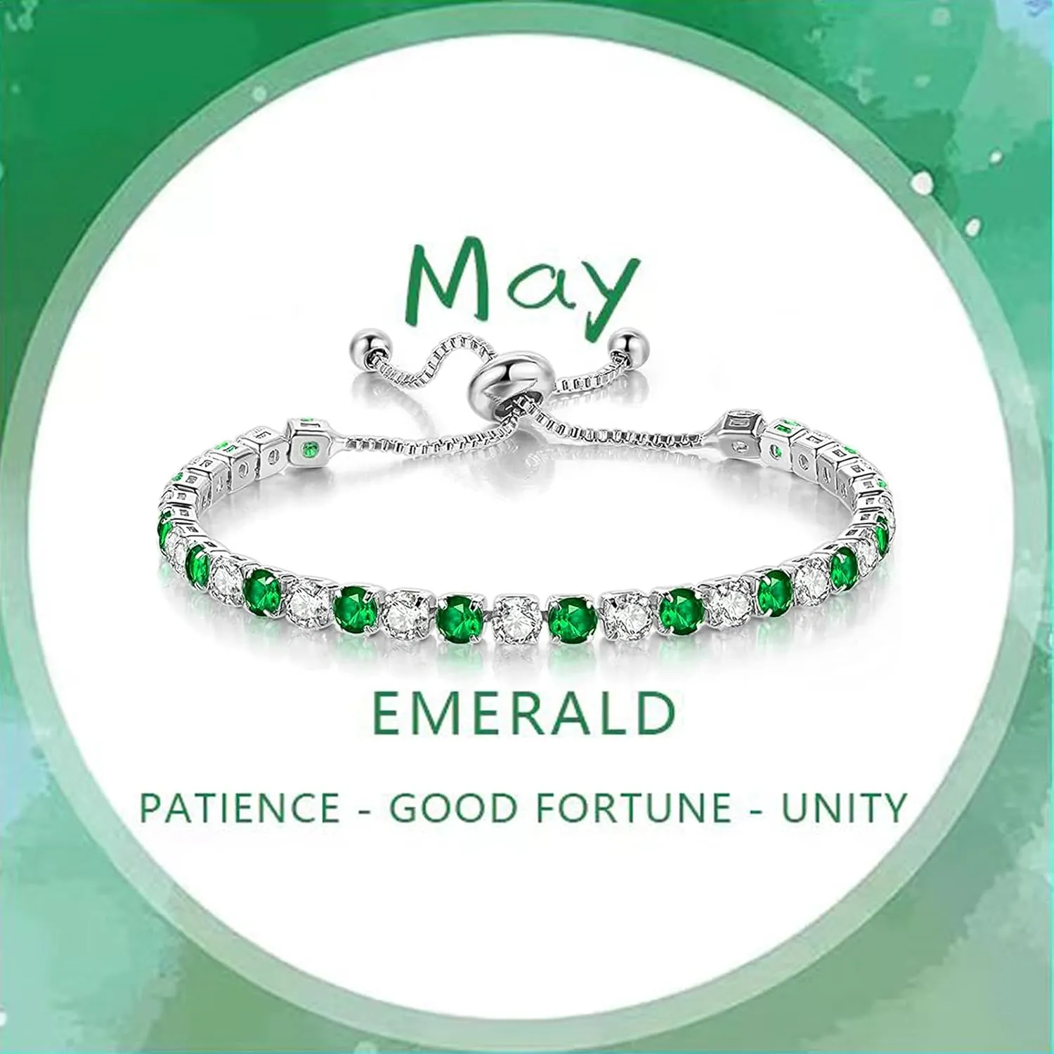 Birthstone Bracelet for Women, Silver Tennis Bracelets with Cubic Zirconia Adjustable Slider Bracelet Birthday Mother's Day Graduation Gifts for Her Mom Wife Girlfriend