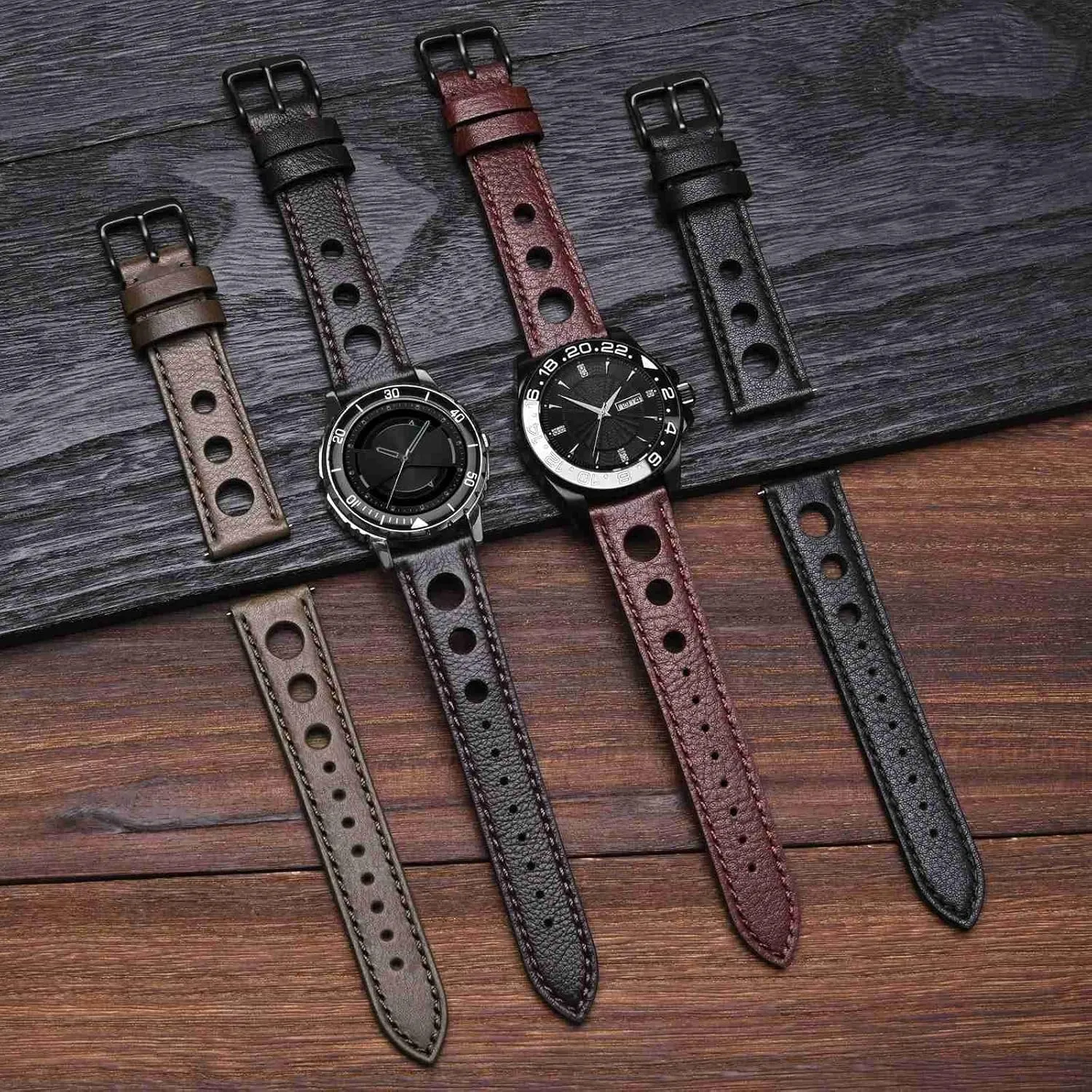 BISONSTRAP Rally Watch Bands, Leather Watch Straps for Men, 18mm, 20mm, 22mm