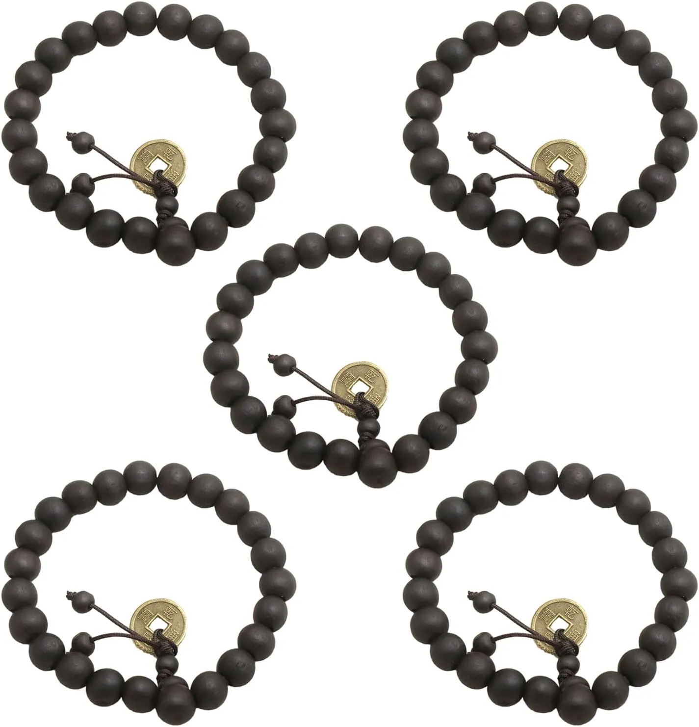 Black Mahogany Bead Bracelet Set of 5 Prayer Beads Bracelet Adjustable Buddhist Hand Chains Fashionable Elastic Wristchain Jewelry for Women