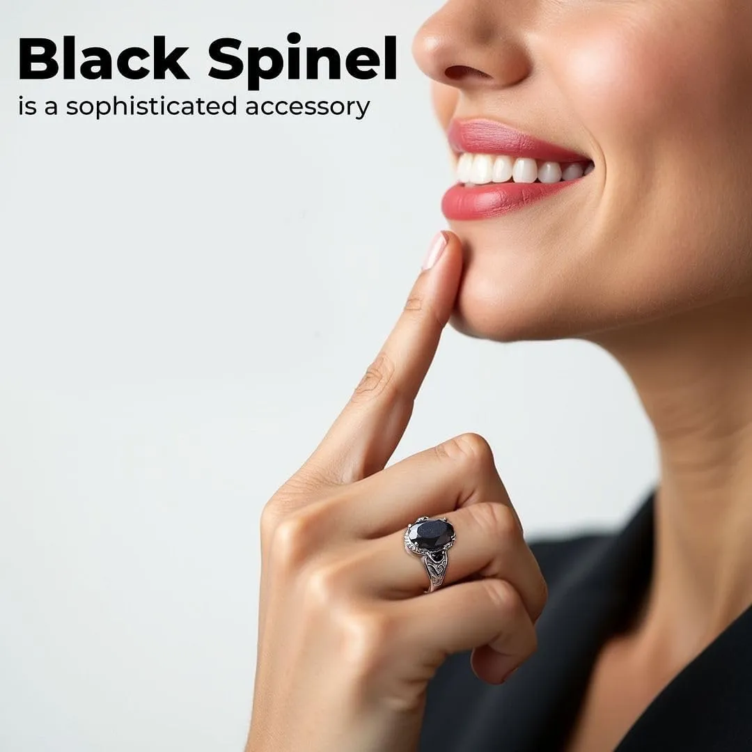 Black Tourmaline Ring Spinel - Birthstone Rings for Women - Engagement Promise Statement Vintage Stainless Steel Tourmaline Jewelry Birthday Gifts for Her