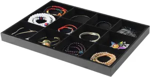 Black Velvet Stackable 12 Grid Jewelry Tray for Women Gemstone Pendant,Diamond,Showcase Display Organizer Holder Storage Modern Box Case Pad Stackers for Valet Closet,Decorate Vanity Table