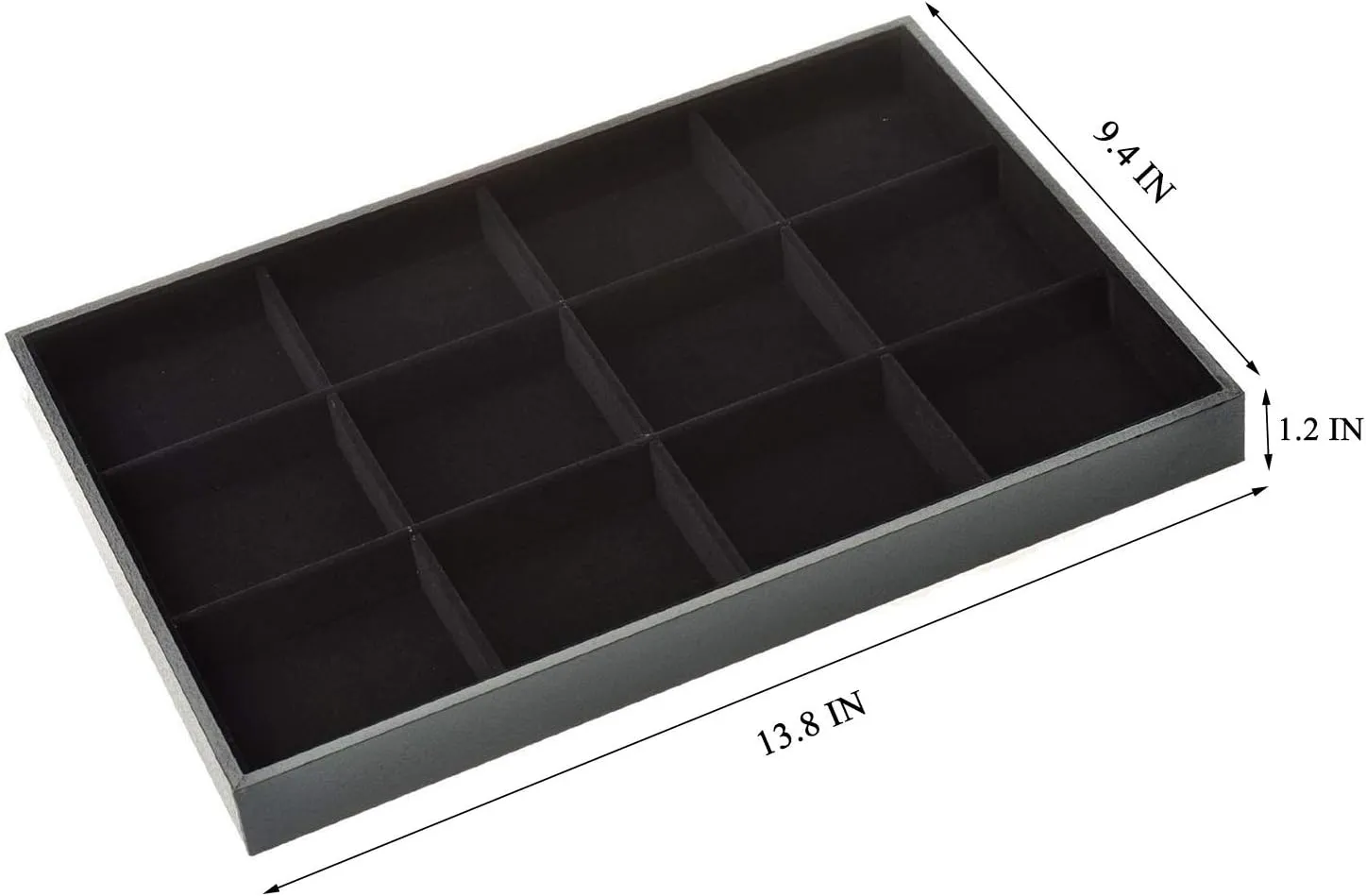 Black Velvet Stackable 12 Grid Jewelry Tray for Women Gemstone Pendant,Diamond,Showcase Display Organizer Holder Storage Modern Box Case Pad Stackers for Valet Closet,Decorate Vanity Table