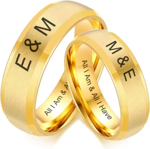 Black Wedding Rings Set for Him and Her - Mens Engraved Rings, Class Bands for Man Women, Stainless Steel Personalized Matching Rings for Couples on Engagement Birthday Anniversaries Valentine's Day