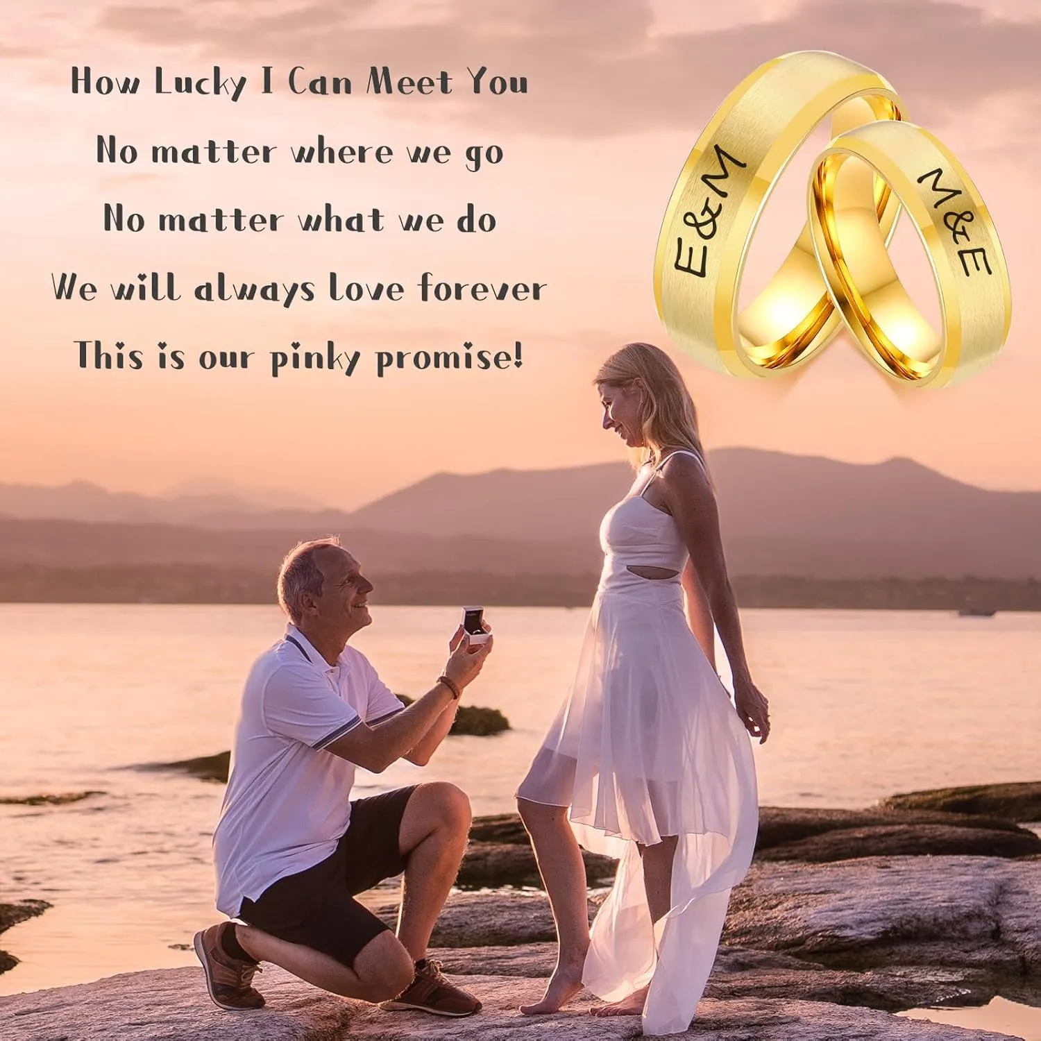 Black Wedding Rings Set for Him and Her - Mens Engraved Rings, Class Bands for Man Women, Stainless Steel Personalized Matching Rings for Couples on Engagement Birthday Anniversaries Valentine's Day
