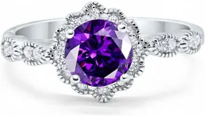 Blue Apple Co. Art Deco Ring 10mm Round Cubic Zirconia Halo Floral Ring Marquise Vintage Style Statement Wedding Engagement Rings For Women 925 Sterling Silver Gifts For Her