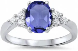 Blue Apple Co. Art Deco Ring Oval Solitaire Trio Ring Vintage Style Cubic Zirconia Statement Wedding Engagement Rings For Women 925 Sterling Silver Gifts For Her