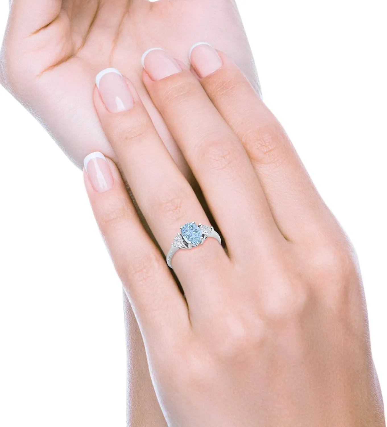 Blue Apple Co. Art Deco Ring Three Stone Oval Cubic Zirconia Trellis Ring Two Heart Cubic Zirconia Vintage Style Wedding Engagement Rings For Women 925 Sterling Silver Gifts For Her