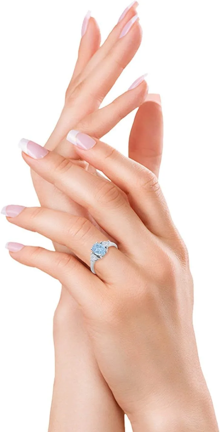 Blue Apple Co. Art Deco Ring Three Stone Oval Cubic Zirconia Trellis Ring Two Heart Cubic Zirconia Vintage Style Wedding Engagement Rings For Women 925 Sterling Silver Gifts For Her
