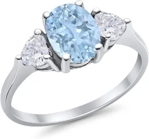 Blue Apple Co. Art Deco Ring Three Stone Oval Cubic Zirconia Trellis Ring Two Heart Cubic Zirconia Vintage Style Wedding Engagement Rings For Women 925 Sterling Silver Gifts For Her