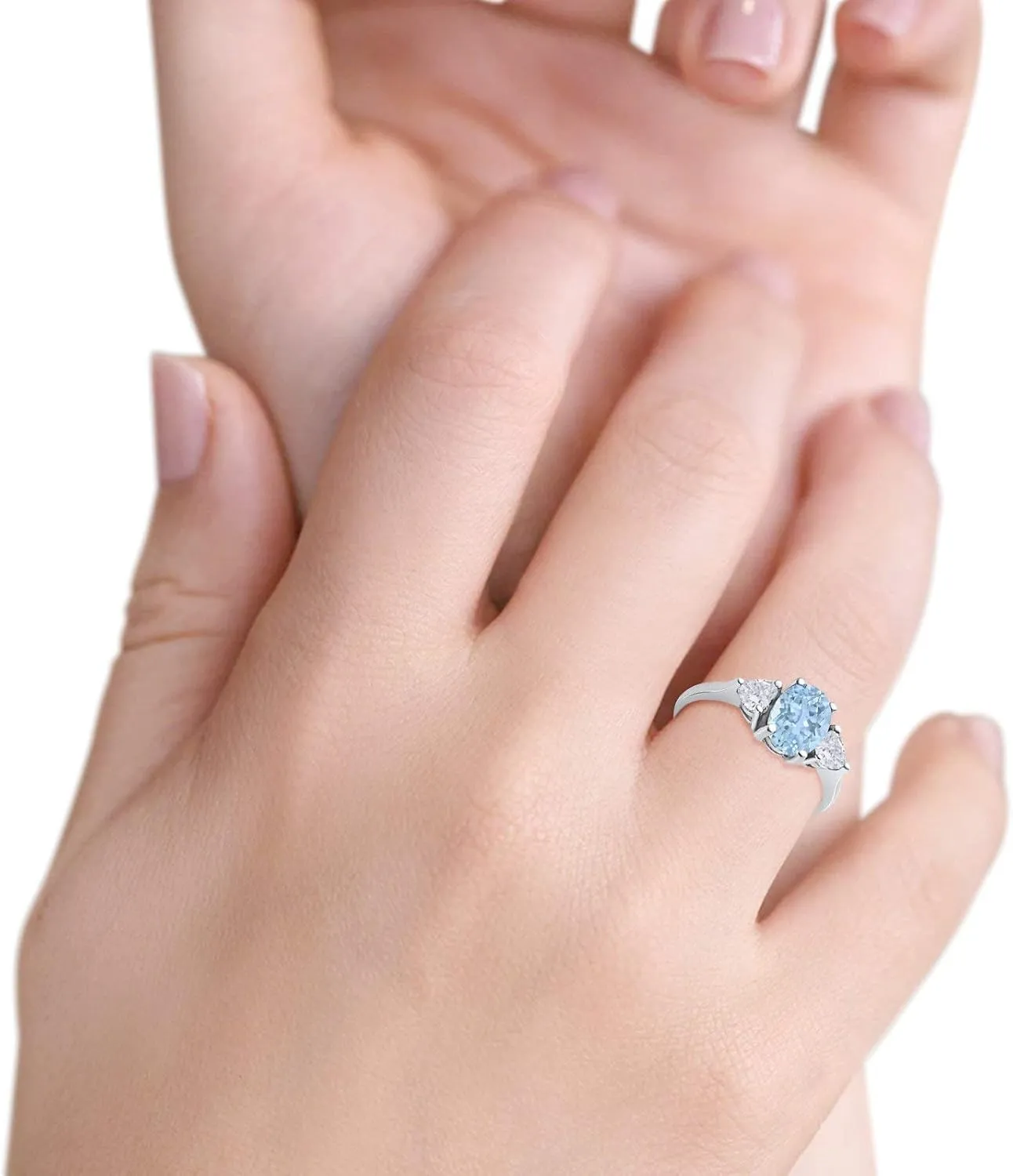 Blue Apple Co. Art Deco Ring Three Stone Oval Cubic Zirconia Trellis Ring Two Heart Cubic Zirconia Vintage Style Wedding Engagement Rings For Women 925 Sterling Silver Gifts For Her