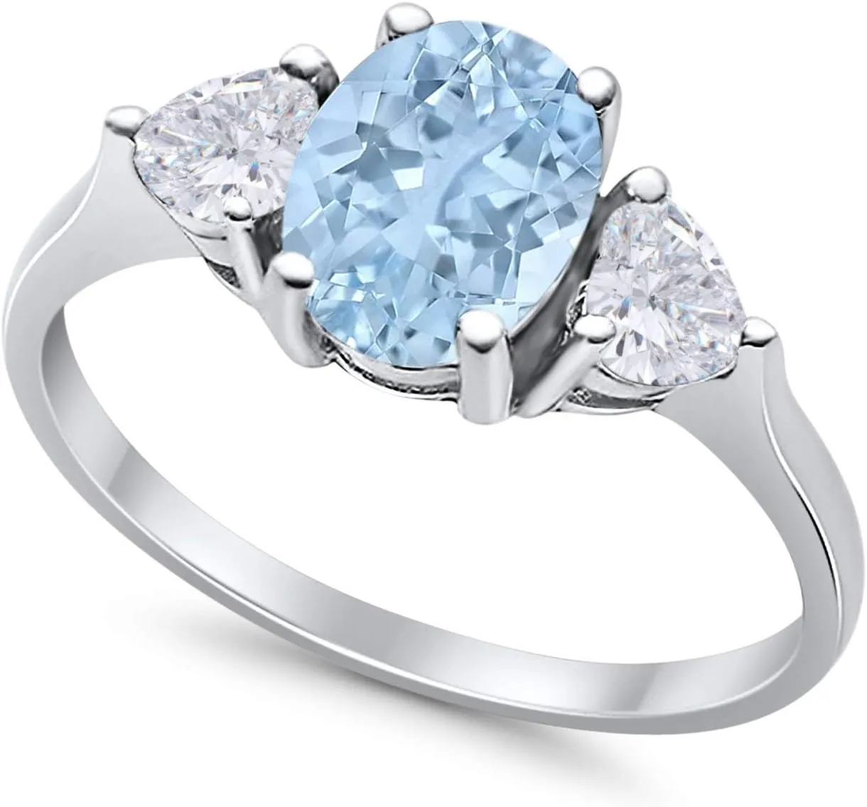 Blue Apple Co. Art Deco Ring Three Stone Oval Cubic Zirconia Trellis Ring Two Heart Cubic Zirconia Vintage Style Wedding Engagement Rings For Women 925 Sterling Silver Gifts For Her