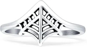 Blue Apple Co. Minimalist 10.6mm Spider Web Stackable Ring Oxidized Gothic Jewelry Vintage Style Ring Fashion Statement Thumb Rings For Women 925 Sterling Silver Gifts For Her