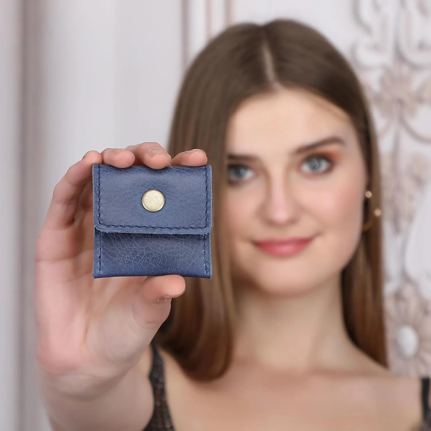 Blue Leather Pouch Wedding Engagement Ring Holder for Men & Women - Handcrafted Leather Ring Case Bridal Jewellery Storage