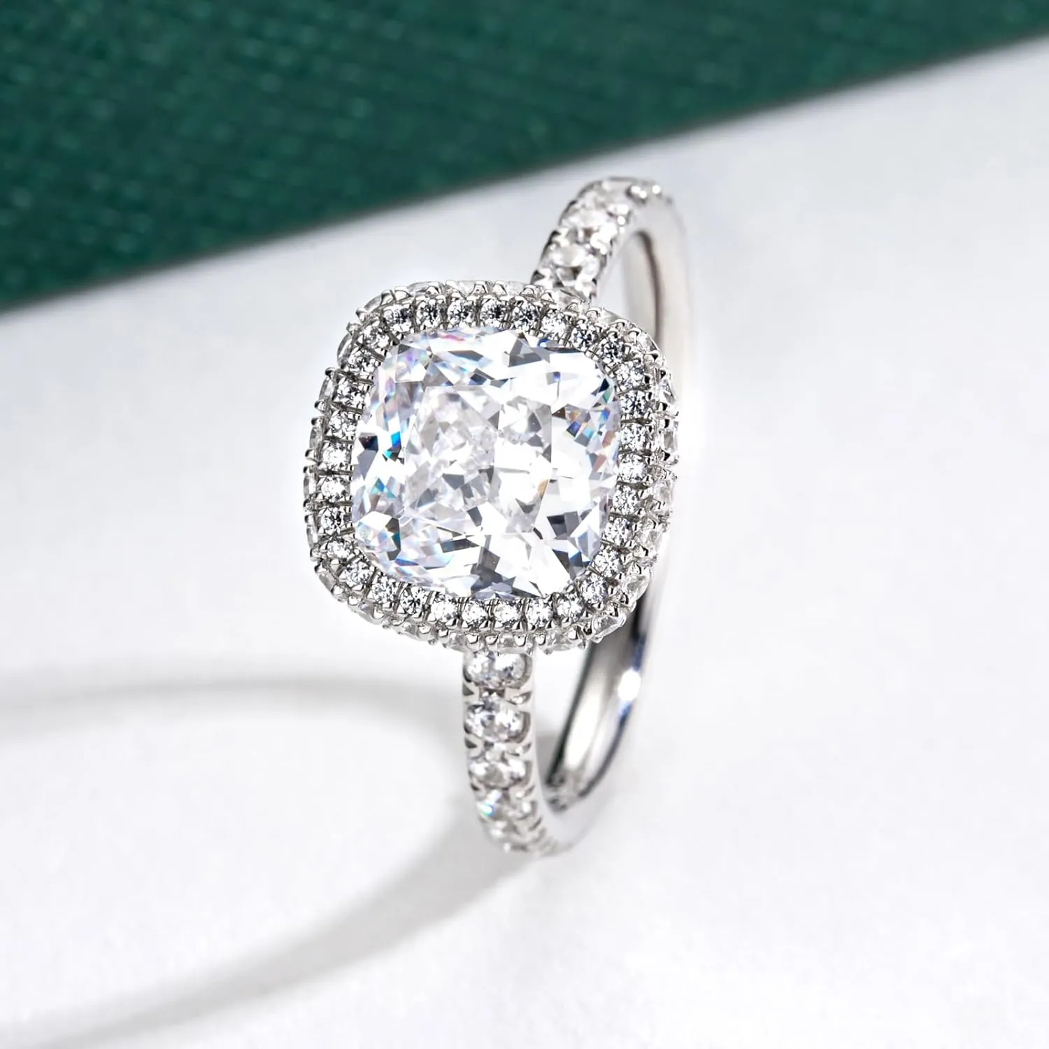 Bo.Dream Cushion/Radiant Cut Halo Cubic Zirconia Promise Rings for Her Platinum Plated Sterling Silver CZ Engagement Ring